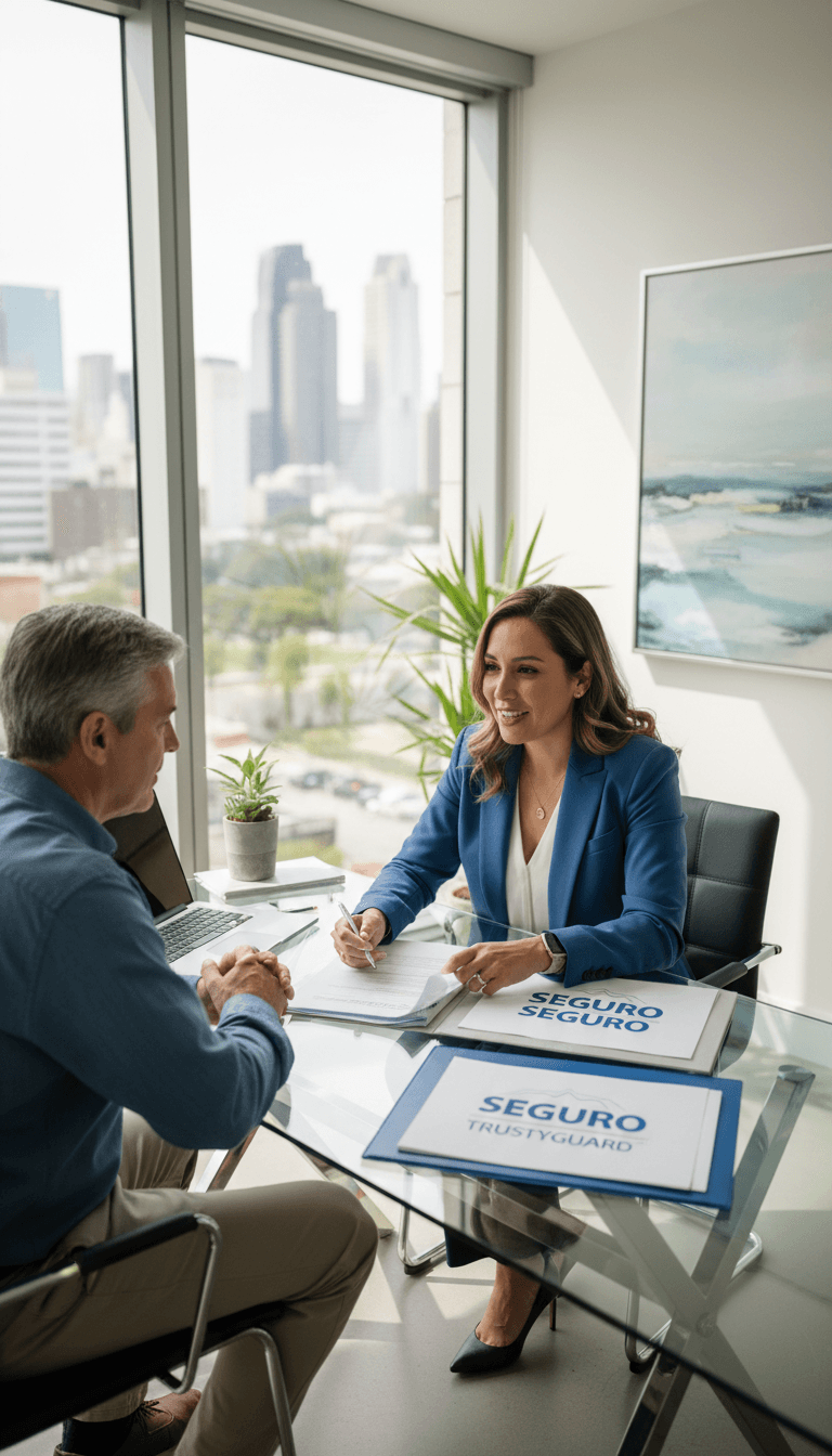 Bilingual insurance agent helping a client with auto insurance documents