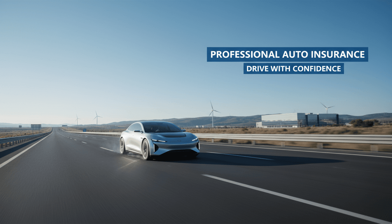 Car driving on a highway under a clear sky representing auto insurance coverage