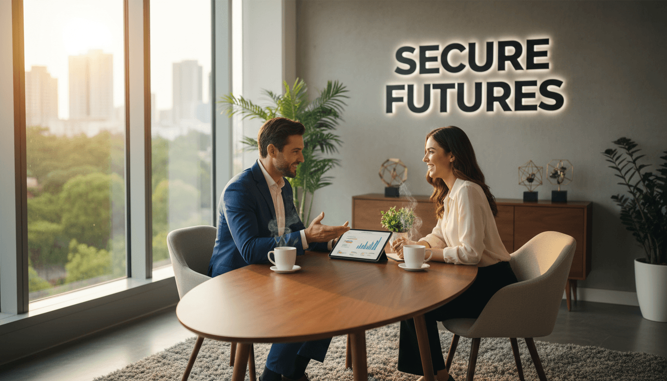 Insurance agent consulting with client in professional modern office