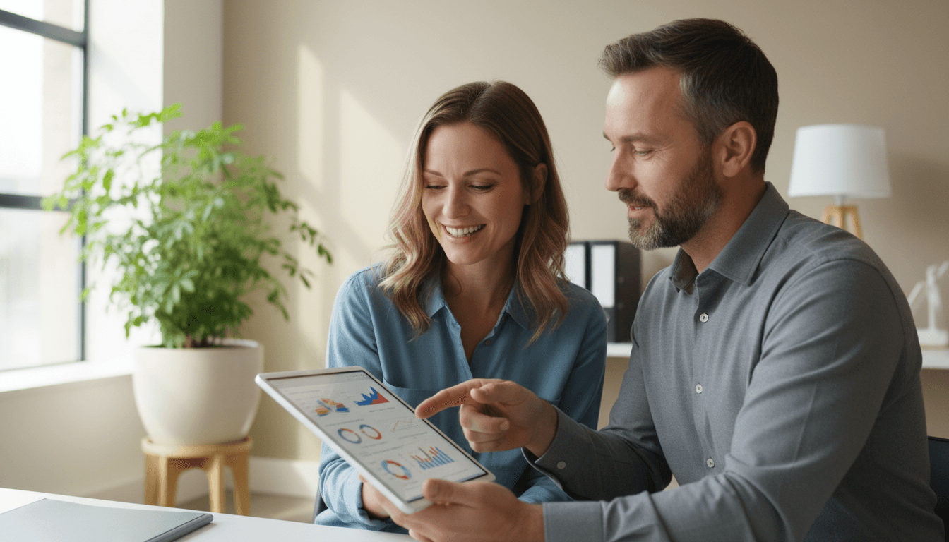 Spanish speaking agent explaining coverage on a tablet