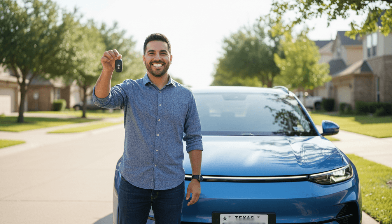 Man with car keys standing in front of vehicle