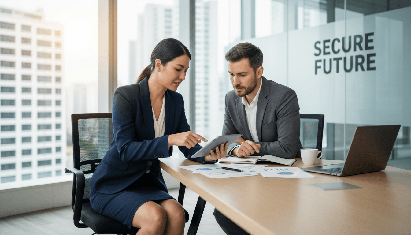 Insurance agent meeting with customer in professional office
