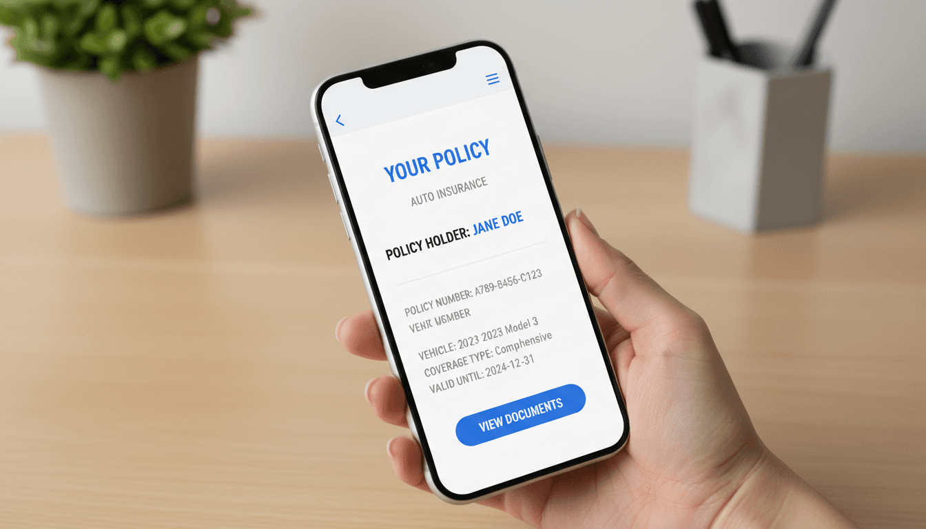 Mobile insurance app on smartphone screen