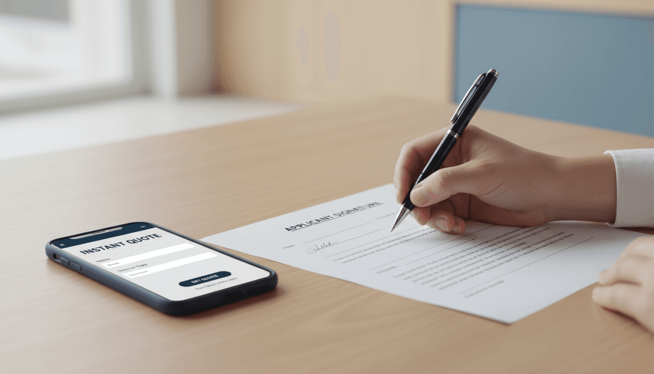 Customer signing auto insurance policy documents in English