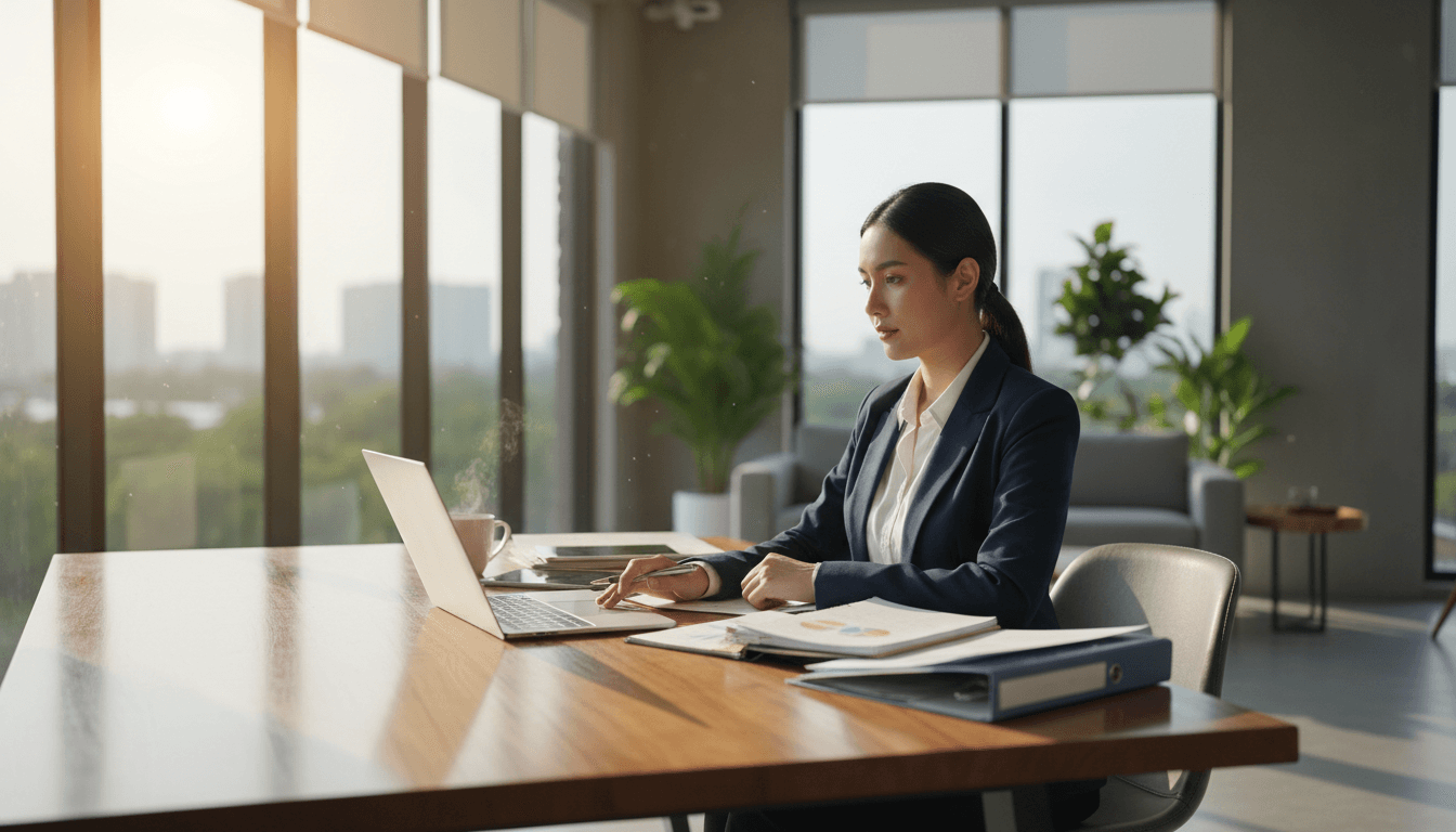 Professional insurance agent reviewing auto insurance quotes at desk